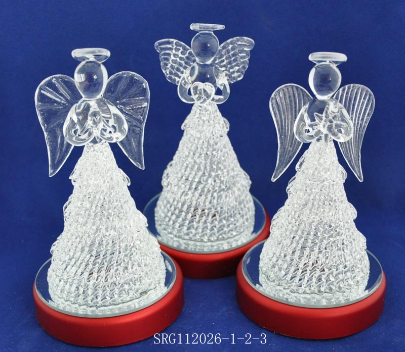 Glass Christmas Angel with LED base